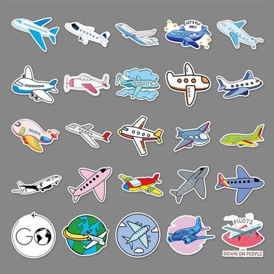 50Pcs Cartoon Sticker Waterproof Reusable DIY Self-Adhesive Aircraft Pattern Phone Case Luggage Sticker Kids Gift