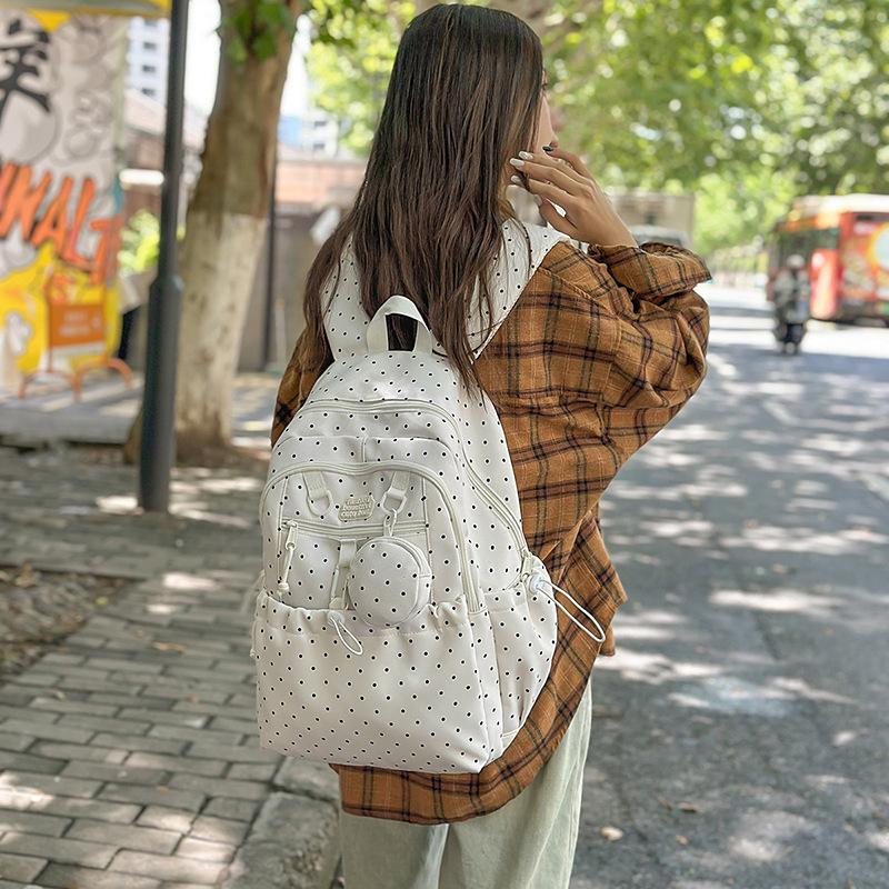 College Style Schoolbag Female College Student Korean Version Polka Dot Backpack Female Large Capacity Class Schoolbag Cute Girl Backpack