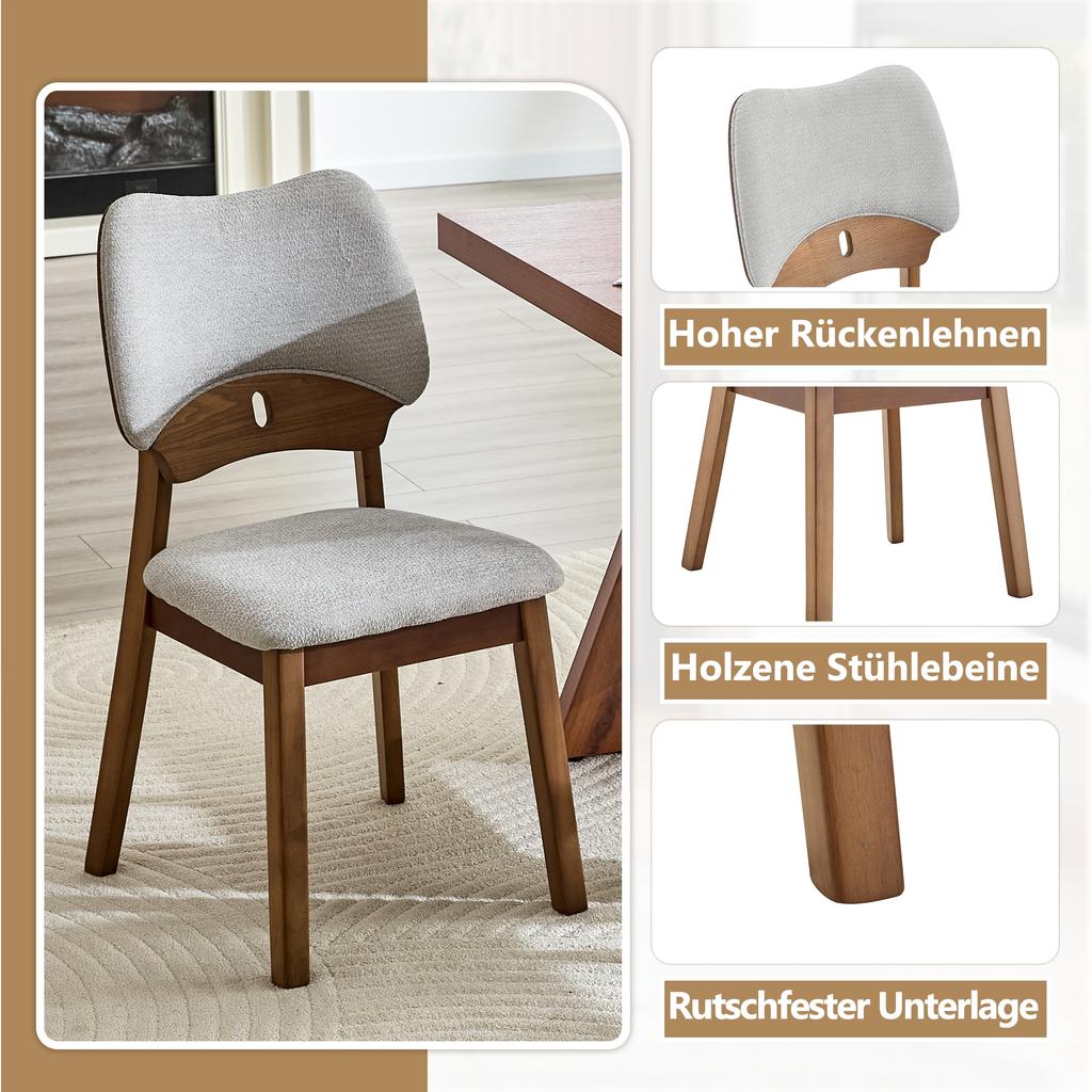 Set of 2 Dining Chairs with Butterfly Backrest, Modern Wood Chairs with Padded Seat, Design Kitchen Chairs for Dining Room Living Room, Without Table