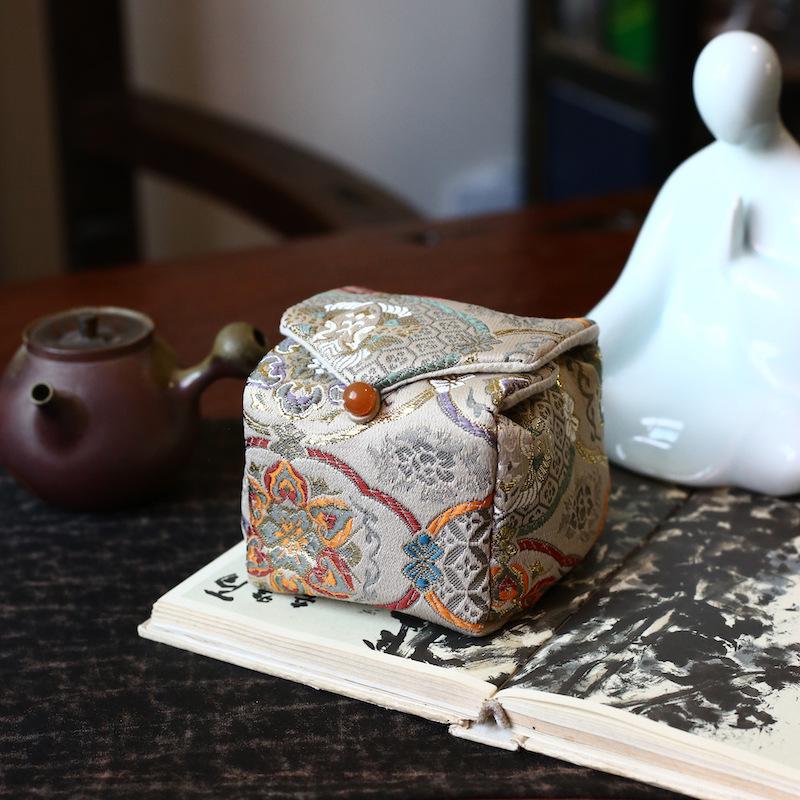 34-Color Chinese & Japanese Brocade Gaiwan Zisha Teapot Ceramic Cup Set With Cotton Bag