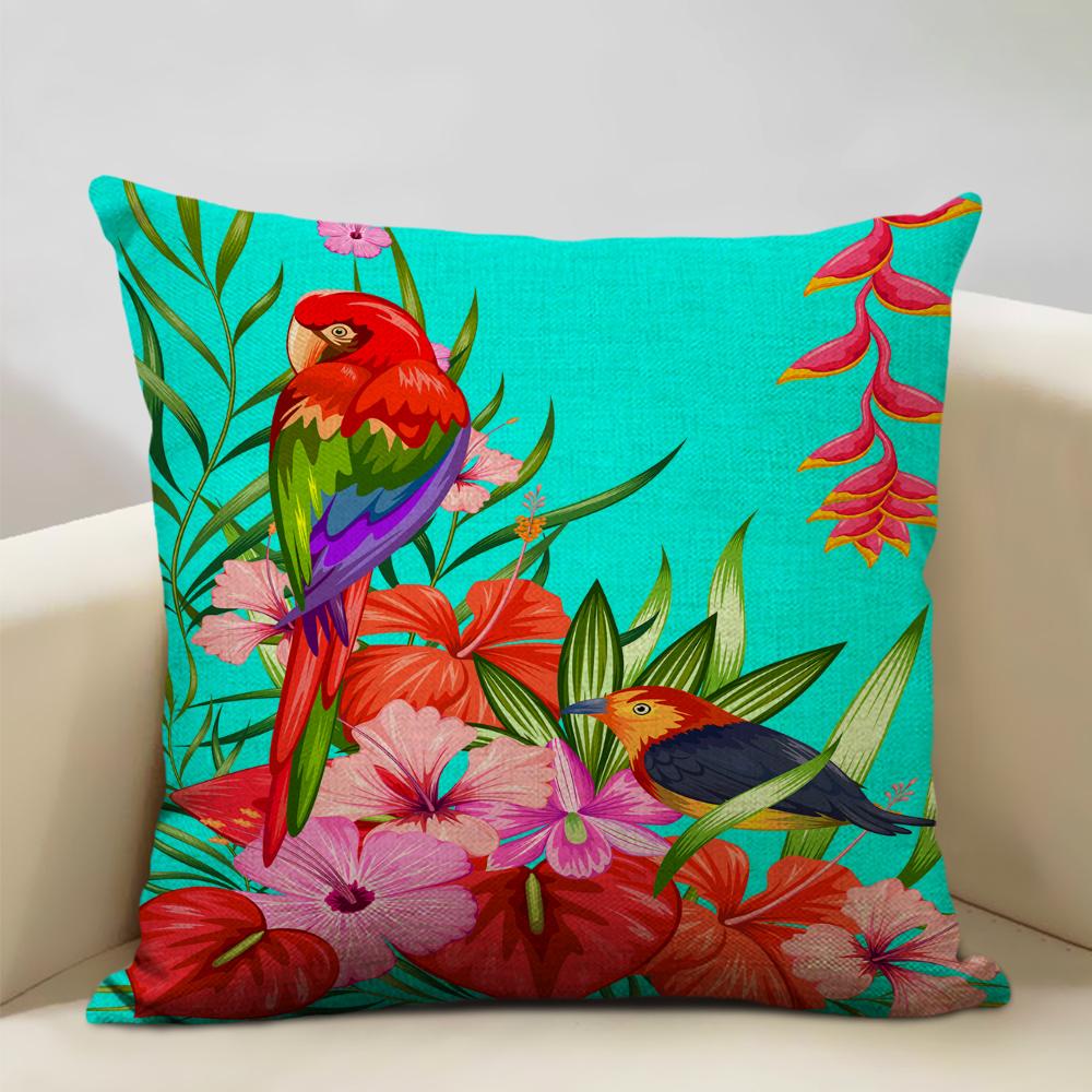 African Parrot Flamingo Plant Cushion Set Home Art Decoration Sofa Pillow Cafe Waist Pillow Pillow Printed Multicolor Patterns
