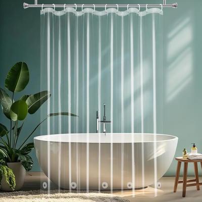 AooHome Transparent Vinyl Shower Bath Curtain for Unit Baths and Room with Long Length Curtain, Bathrooms, Divider, Clear, Lightweight, Hooks,