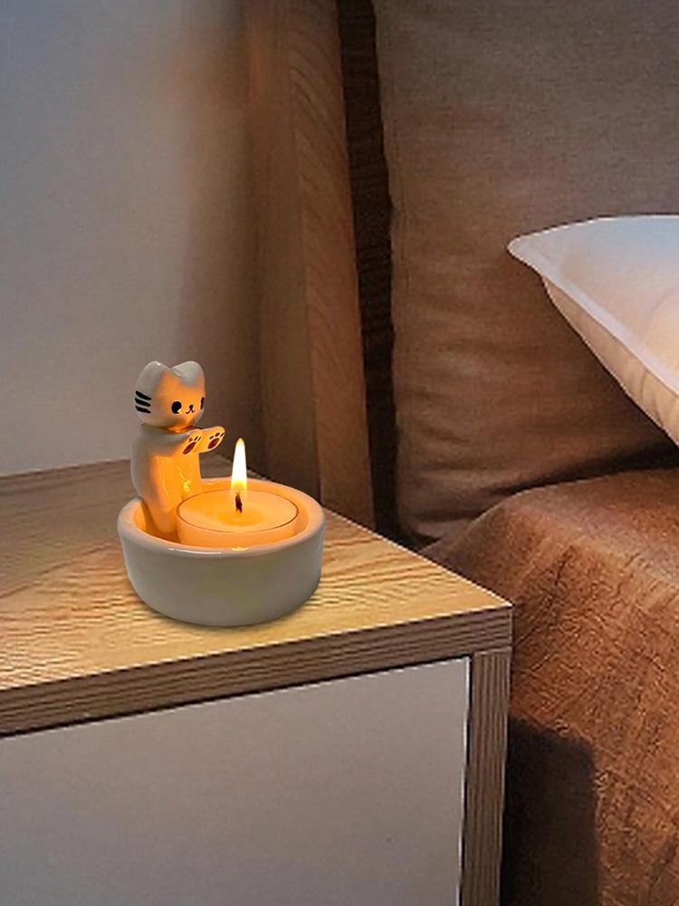 Animal Candle Holder Candle Wax Holder Funny Wax Tealight Tray Cartoon Cat Centerpiece for Living Room Bedroom Desk Fireplace