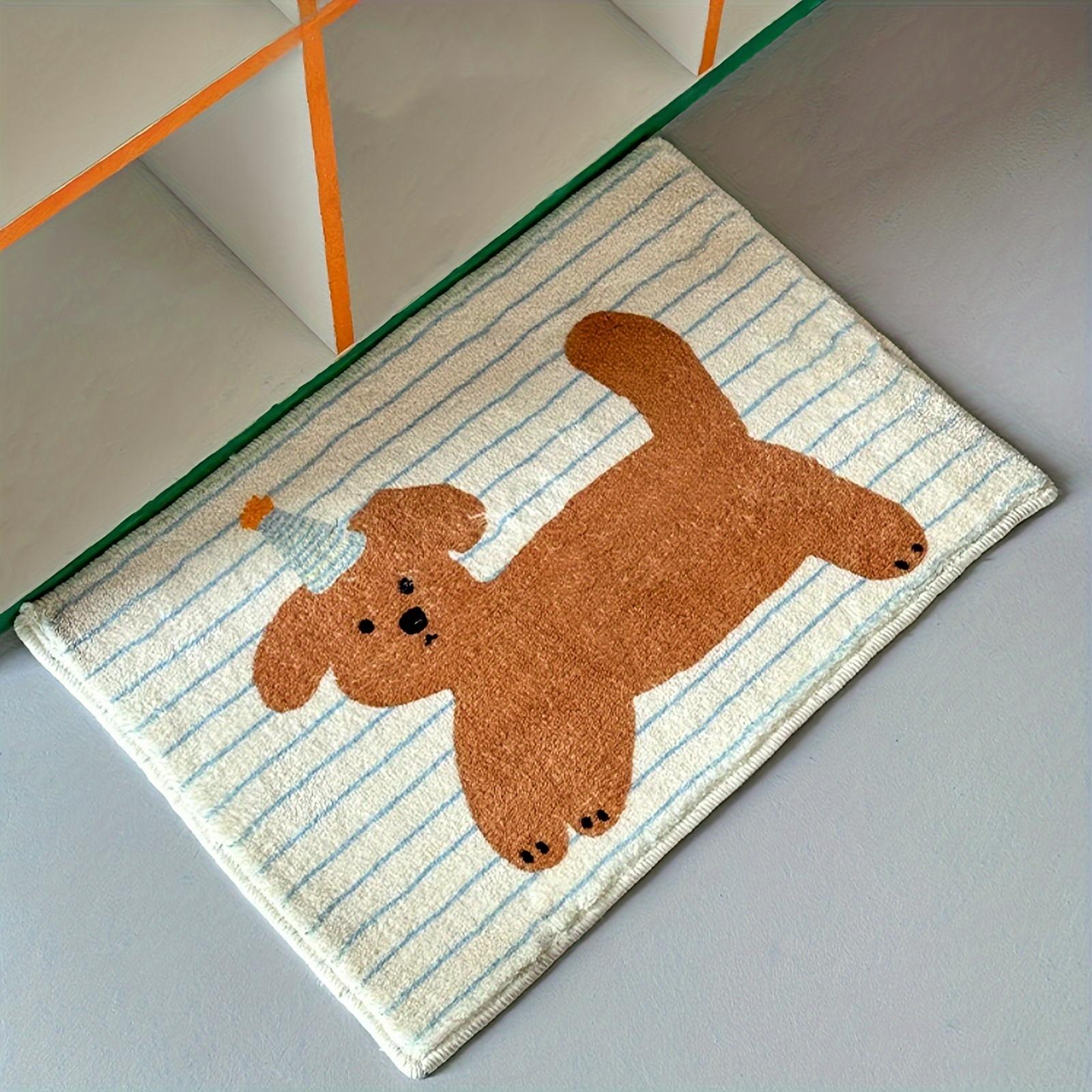

Cute Striped Puppy Bathroom Mat Shower Room Bathroom Non Slip Water Absorbing Carpet Home Decoration 40X60CM(1.3X2FT