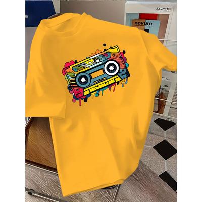 Europäische Größen Kinder Retro Kassettentape Grafik T-Shirt - Kurzarm Rundhals Streetwear Tee mit Kassettentape Kassettentape Design