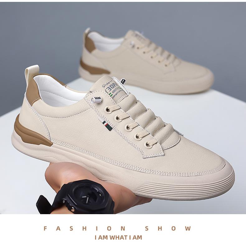 New Shoes for Men Genuine Leather Casual Shoes White Flat Skateboard Shoes Youth Street Cool Slip-on Sneakers