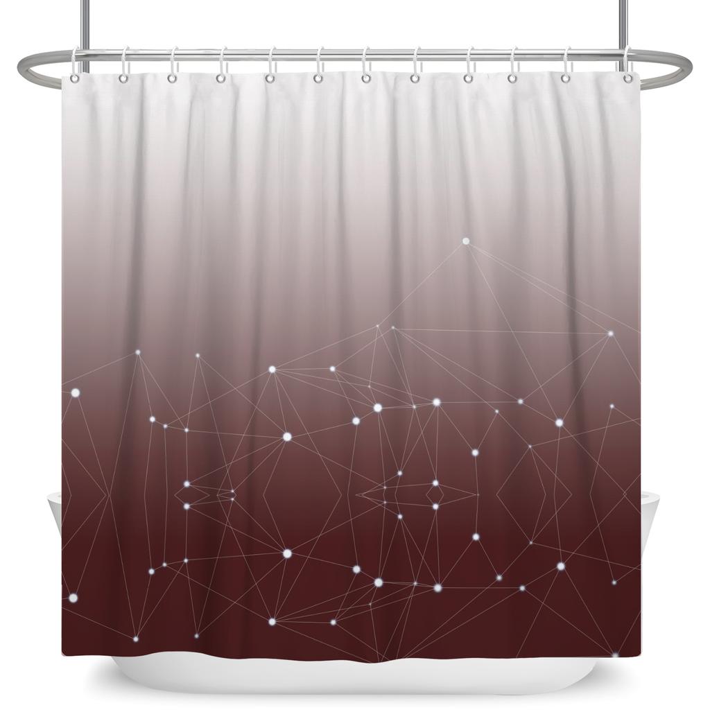Cortina de ducha Cielo estrellado degradado Estampado de línea geométrica y puntos Cortina de baño impermeable Decoración de baño Tela de poliéster con ganchos