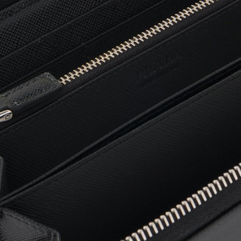 Prada Saffiano Metal Triangle Logo Solid Color Zip Wallet Men wallet Black 2ML317_QHH_F0002