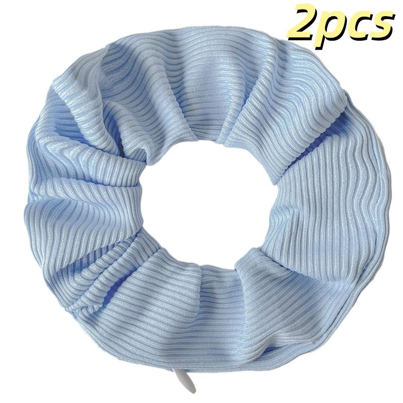 

2Pcs Striped Knitted Fabric Solid Color Hair Band Hair Scrunchies With Pocket Zipper For Girls Ponytail Holder Bands A5