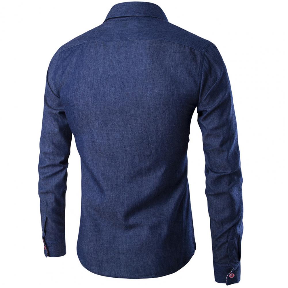 Pring Autumn Men's Casual Shirt Slim Fit Denim Shirts Long Sleeve Tops