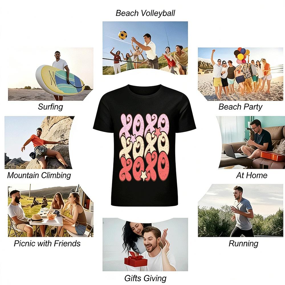 T-shirt Casual Unisex con Stampa Lettere XOXO Retro Top Versatile T-shirt in Puro Cotone