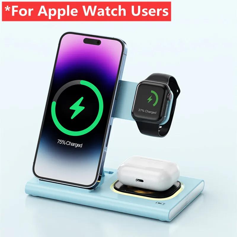30W 3 In 1 LED Foldable Wireless Charger Stand For Samsung S24 S23 S22 Watch 6 5 4 Active 1 2 Galaxy Buds Fast Charging Station