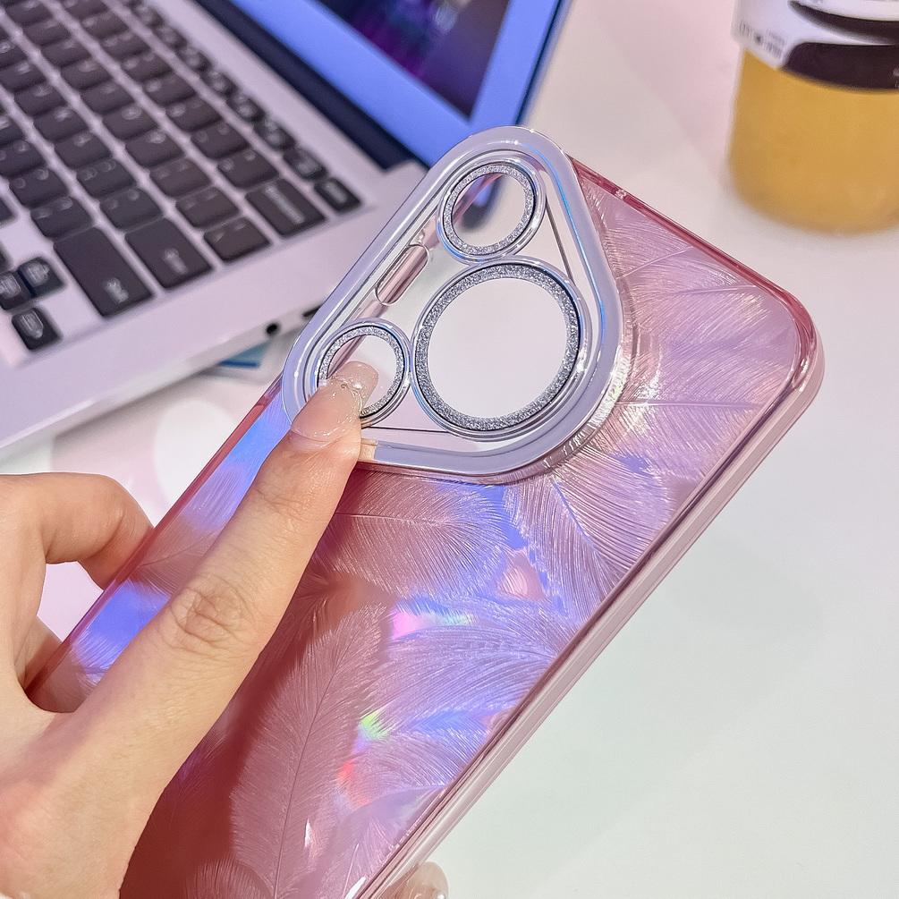 Plating Colorful Shiny Feather Phone Case For Huawei Pura 70 Ultra Pura 70 Pro Pura70 + Mate 60 Pro Mate60 Camera Protect Cover