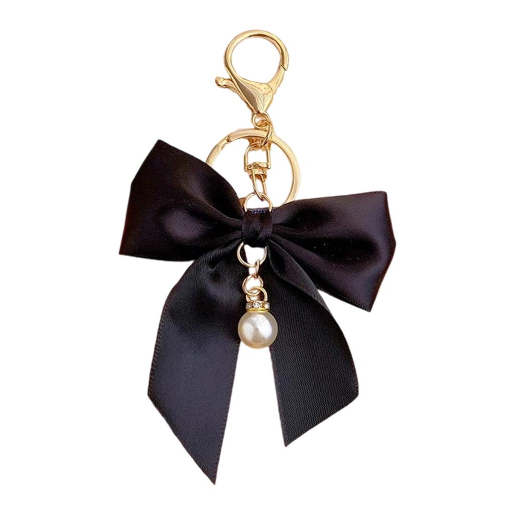 Elegant Ribbon Bows Keychain With Imitation Pearls Detail For Handbag Purse Decoration Practical Alloy Keyring Accessory