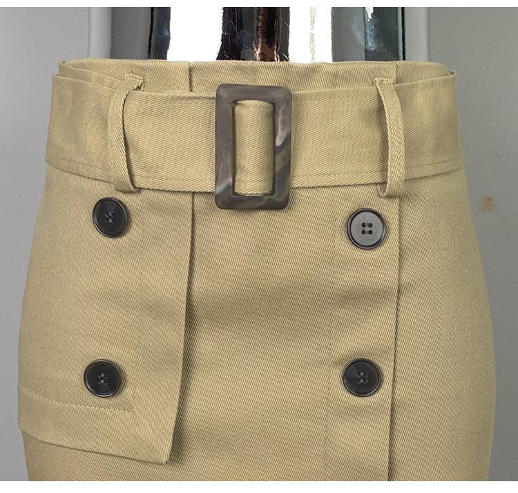 Korean Dongdaemun High-Waisted Belted Double-Breasted Slimming Skirt for Women