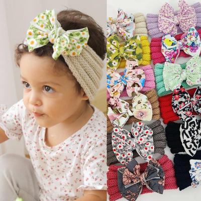 Baby Girl Autumn and Winter Knitted Hair Band Printed Bowknot Headband