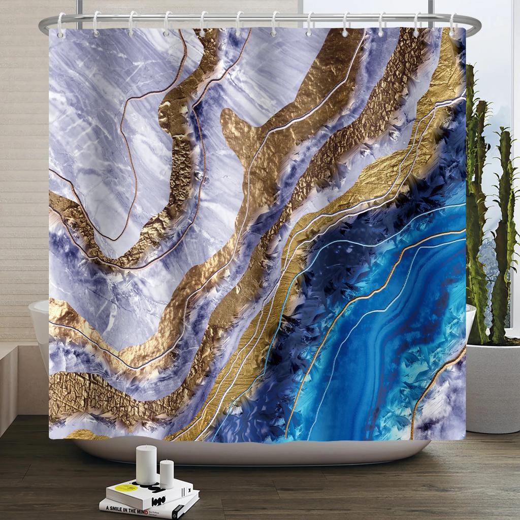 Marble Bathroom Curtain Abstract Modern Luxury Shower Curtain Waterproof Fabric Shower Curtain Bath Curtains With Hooks180x200