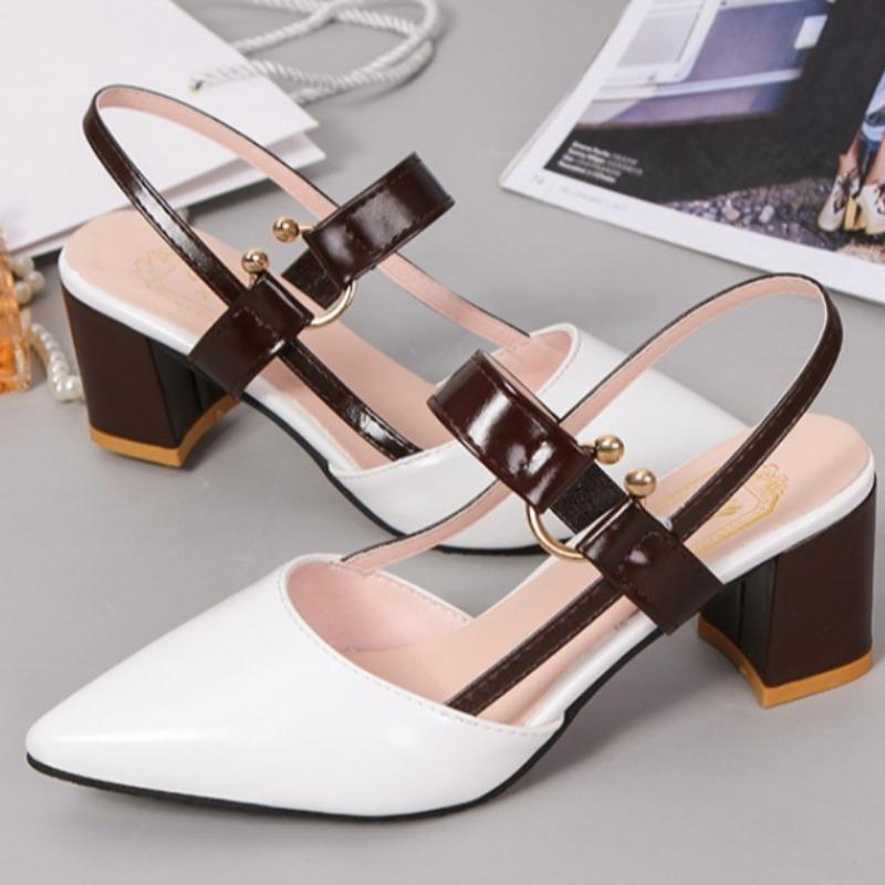 Fashion Sharp Pointed Exposed Heel Women's Heeled Sandals Summer New Fashionable Wide Strap Thick Heel Women Sandals Casual Single Shoes