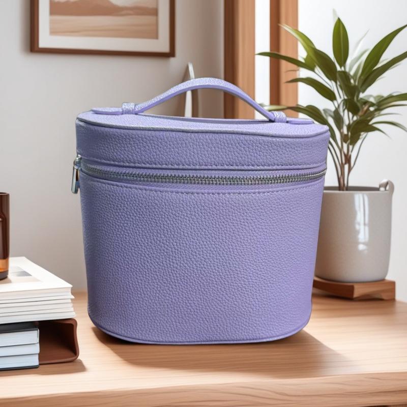 Lychee Grain PU Leather Double Zipper Makeup Bag - Large Capacity, Travel Waterproof Toiletries & Skincare Storage