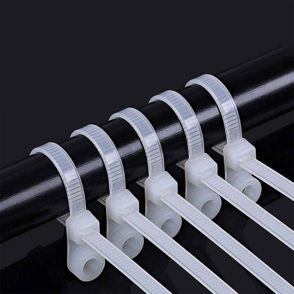100Pcs Plastic Snap Binding Self Locking Fixed Head Bundle Tie Straps Screw Hole Cable Ties Fixed Cable Tie Cable Zip Ties