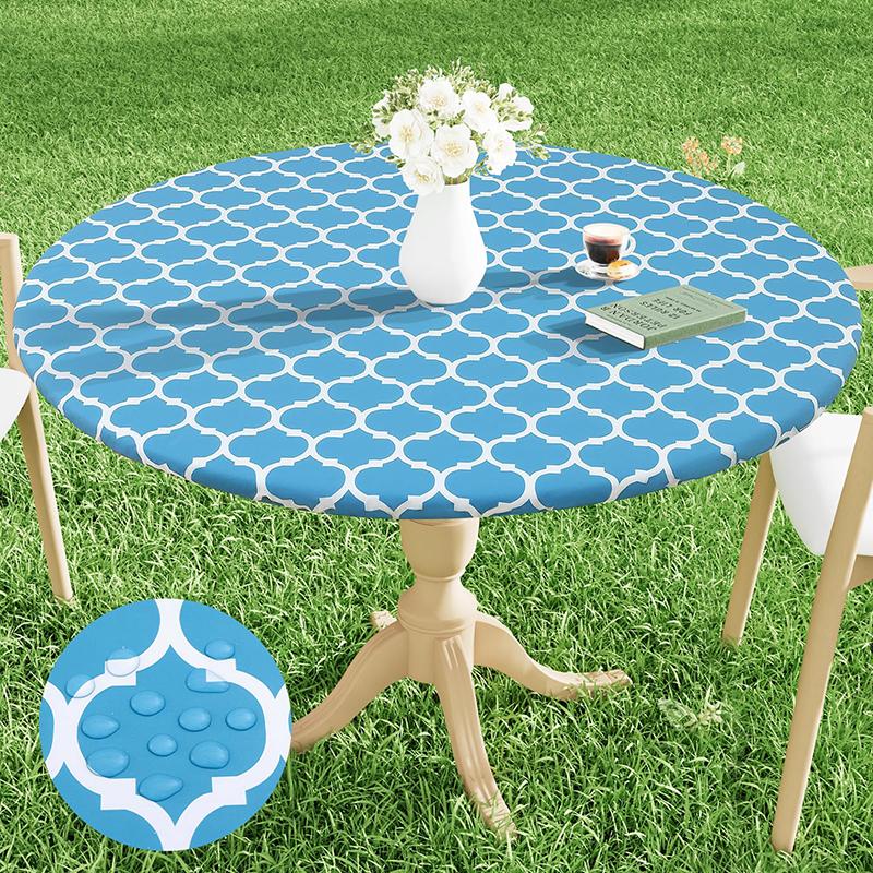 Homaxy New Round Tablecloth 1 PCS PEVA Material Wipeable Flannel Backed Vinyl Tablecloths Waterproof Elastic Fitted Table Covers