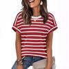 New Arrival Women's Round Neck Striped Color Block Casual Short Sleeve T-shirt