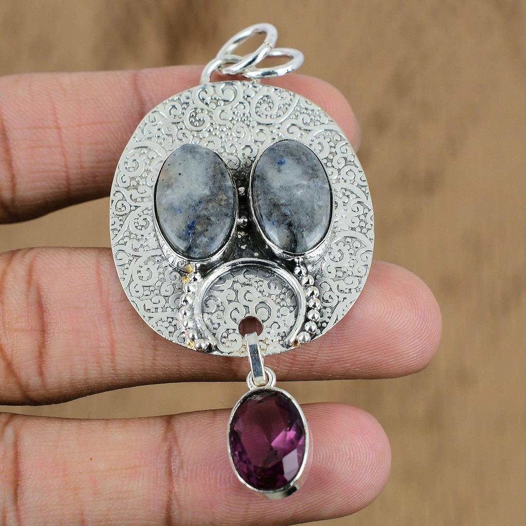 Anniversary Gift For Her Natural Sodalite Gemstone Pendant 925 Sterling Silver