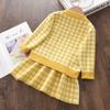 3-8 Year Old Girls Knitted Plaid Inner Suspender Skirt Cardigan Two-piece Baby Girl Suit Skirt