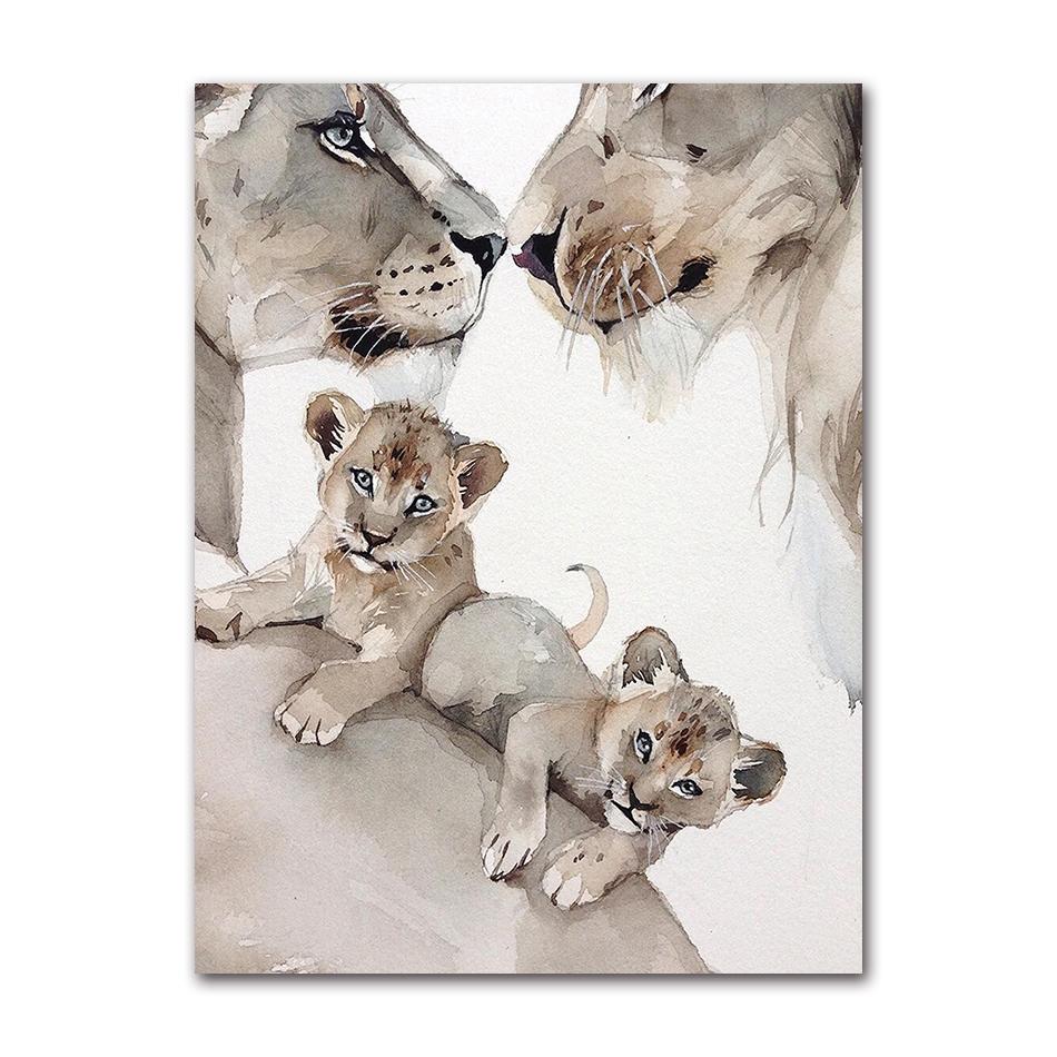 Modern Animal Wall Art Poster Loving Lion Family Canvas Painting Print for Living Room Picture Home Wall Decoration Cuadros