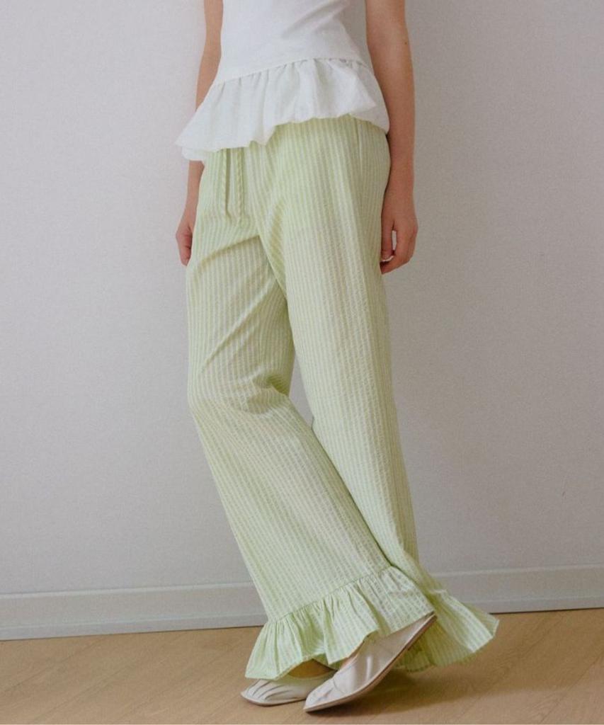 Okuka Summer String Frill Pants - Apple Mint