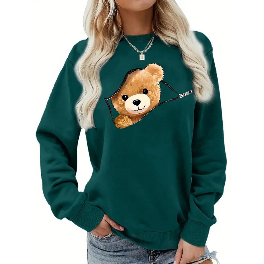 

Женский осенне-зимний свободный повседневный мультяшный свитшот-пуловер на молнии с принтом медведя из вельвета с длинными рукавами и круглым вырезом XL