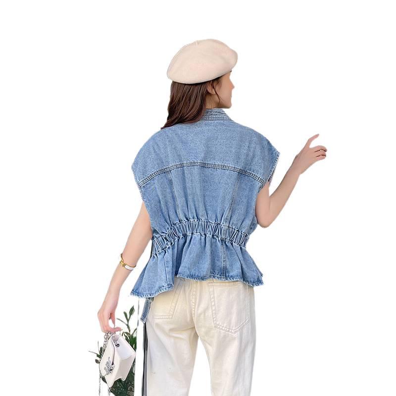 Korean Style Beaded Denim Sleeveless Vest - Summer Slim & Loose Fit