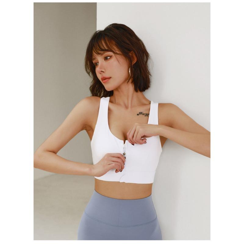 Women High Impact Shockproof Front Zip Sports Bra For Yoga Running Fitness