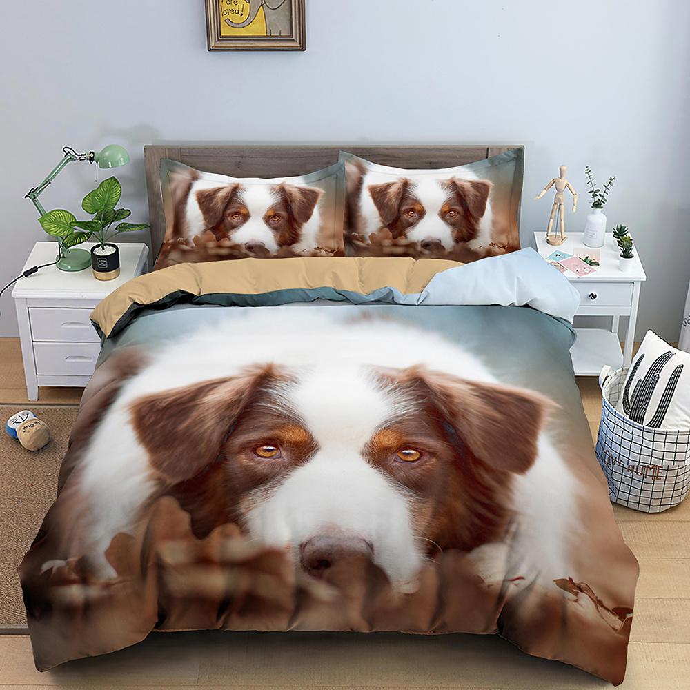 Animal Pet Duvet Cover Set Cute Dog Hugging Donut Bedding Set 3pcs for Kids 3D Dog Comforter Cover Soft Polyester Quilt Cover