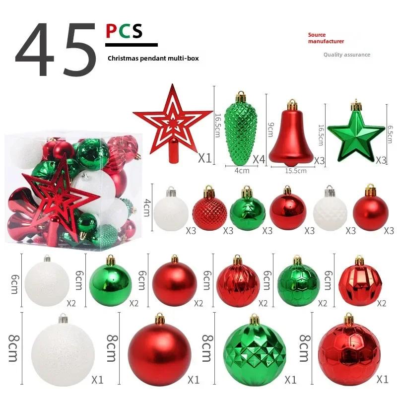 Hot 45PCS 4/6/8CM Tree Top Star Christmas Ball Christmas Tree Pendant Set Pack 2025 New Year Navidad Gifts Christmas Decoration