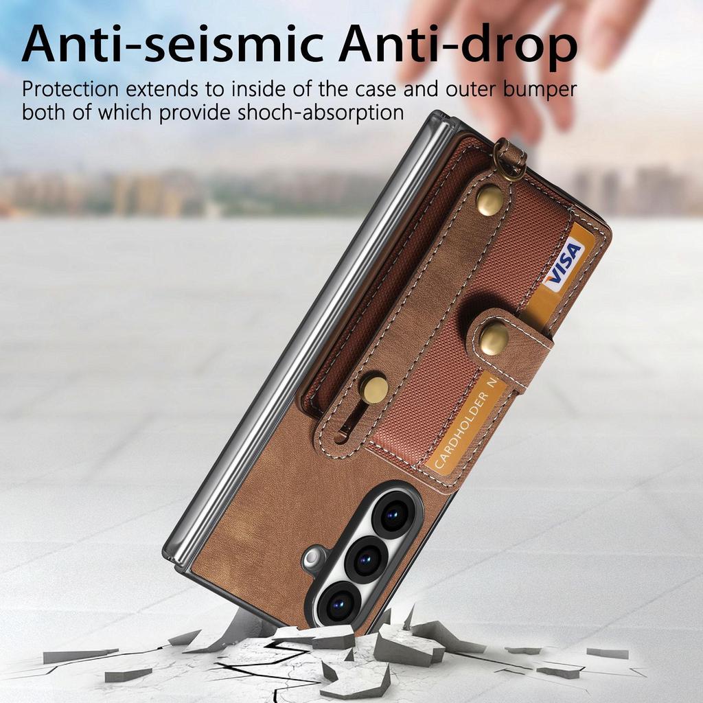 Galaxy Z Fold7 Leather Case with Card Slots - Multifunctional Folding Wallet Protective Cover for Samsung ZFold6