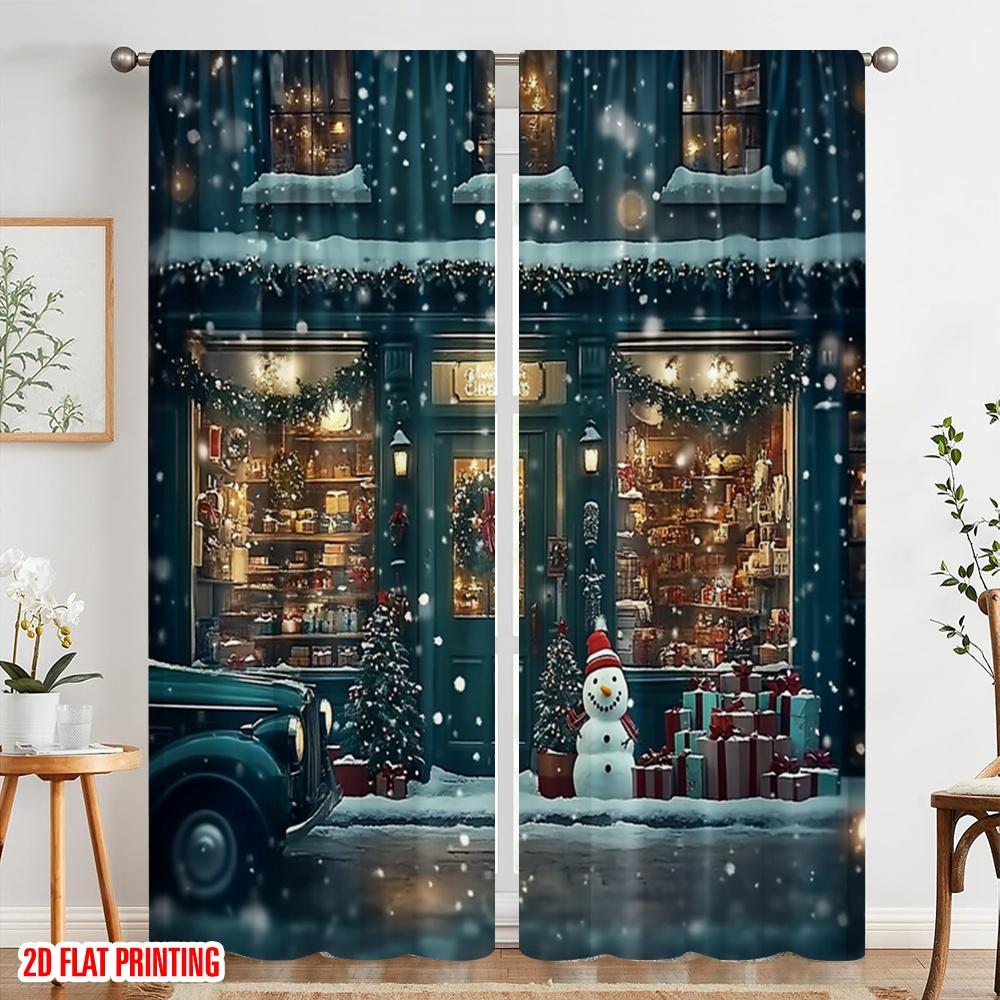 2pcs,2D Plane Printing Minimalist Curtains Christmas Party Versatile Polyester Fabric (without Rod) Versatile All Ldeal for