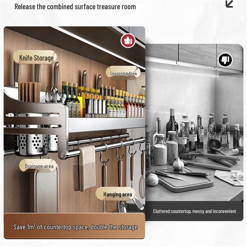 304 Stainless Steel Wall-Mounted Kitchen Storage Rack