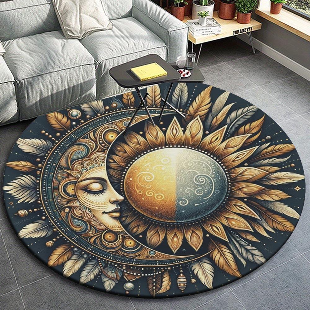 1pc Retro Sun and Moon (9) Pattern Round Floor Mat, Non-slip for Living Room Bedroom Chair Carpets Home Decor Gifts, Home Decor Room Decor O