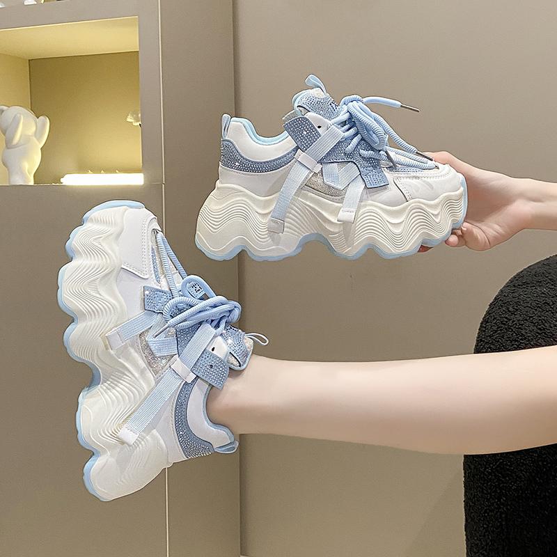 Fashion 6CM Platform Vulcanized Shoes for Women Sneakers Mesh Lace-up Women's Walking Shoes 2025 Fashion Autumn Bling Casual Women Shoes