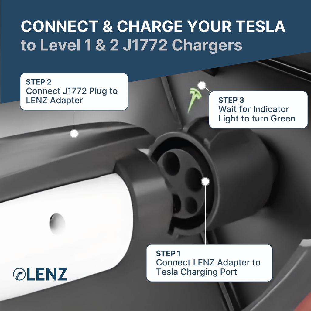 LENZ J1772 To Tesla Charging Adapter 80A/240 VAC, [Safety Certified] Compatible with Tesla Model