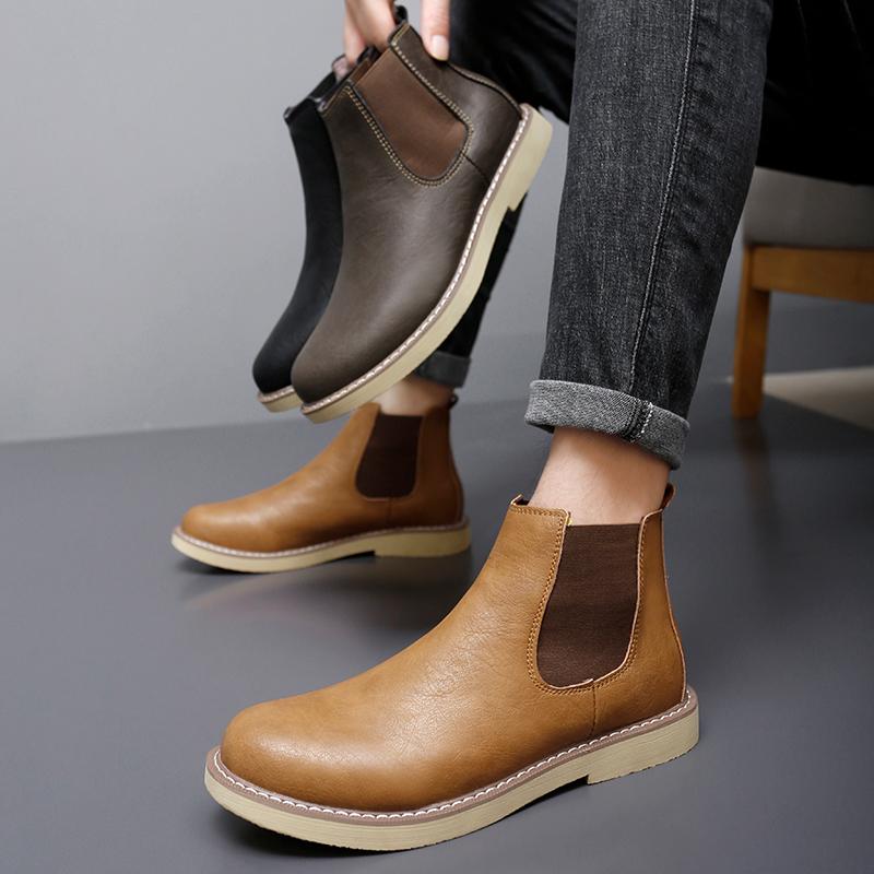 Fashion Men Retro Cowboy Boots PU European and American Business Office High Quality Chelsea Boots Outdoor Training Boots Size 38-48