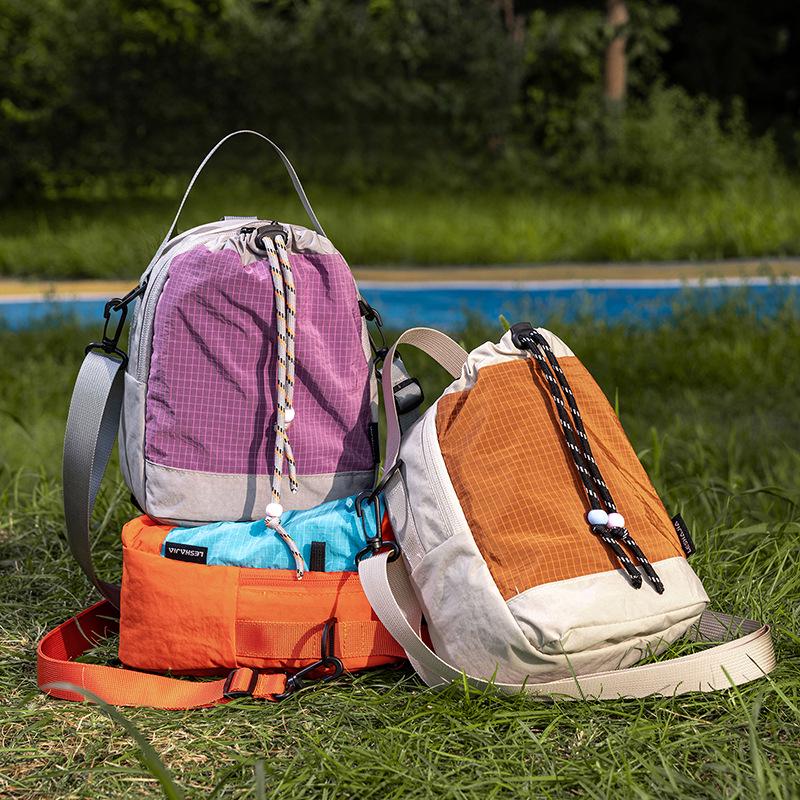 Color Block Crossbody Outdoor Sports Water Bottle Bag - Lightweight Drawstring Backpack