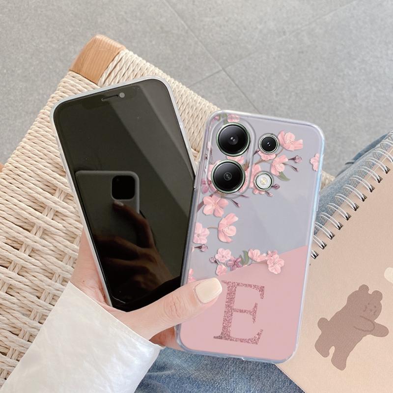 Мягкий силиконовый чехол с цветочным узором и буквами для Samsung A55 M35 Xiaomi Redmi Note 13 Pro iPhone Huawei Honor Realme Camera Защитный противоударный чехол