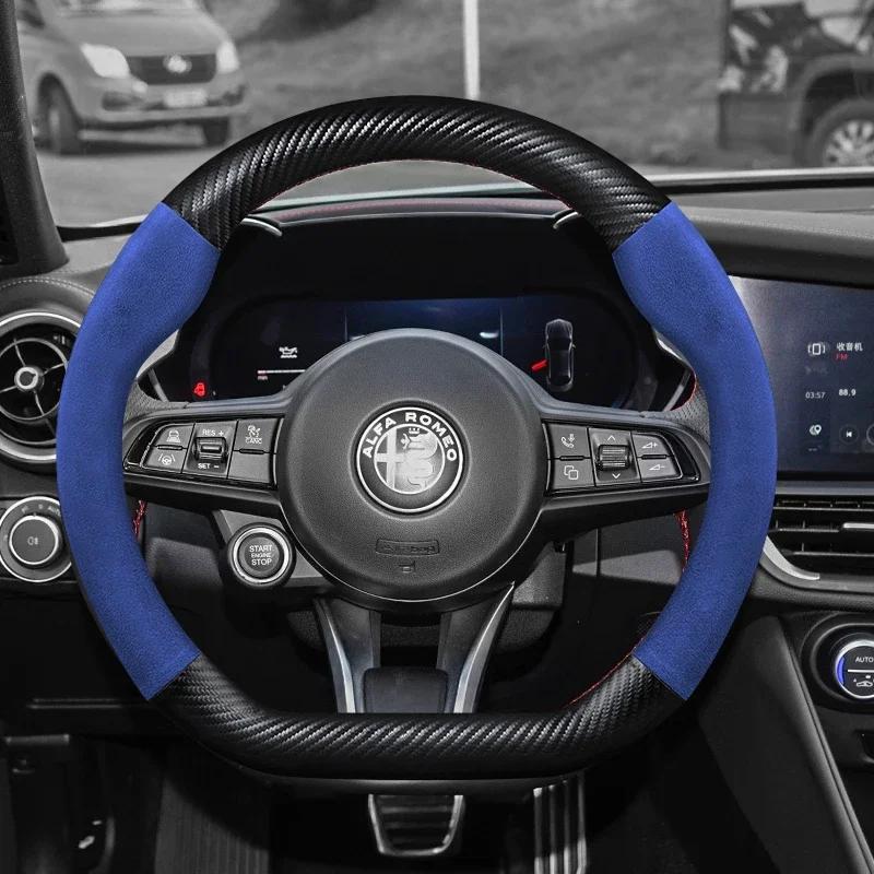 Carbon Fiber Leather Car Steering Wheel Cover For Alfa Romeo Giulia Stelvio Giulietta 159 147 156 Mito Sportiva Auto Accessories