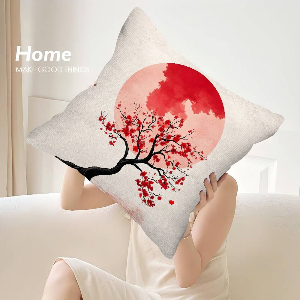 Japanese Moon Gate Pillow Case Sofa Decorative Home Double-sided Print Plush Square Throw Pillow Covers Cushion Decor Cover