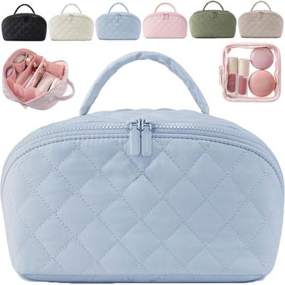 Reise Make-up Tasche flach liegend für Damen 180° Weit zu öffnen Große Kapazität Kosmetiktasche, Gepolstert Wasserabweisend Toilettenartikel Organizer mit Fächern