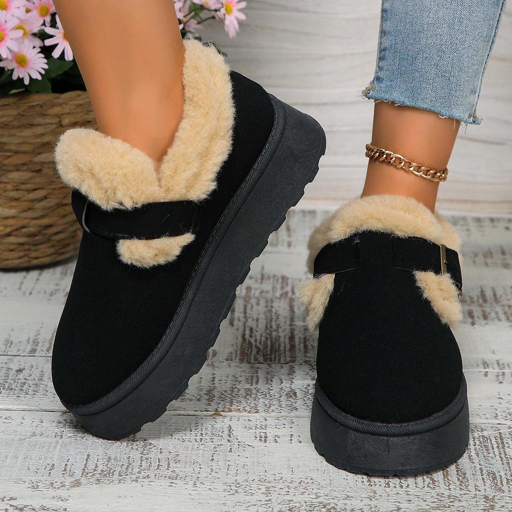 Women's Plus Size Fur Fleece One Foot Cotton Shoes Casual Short Tube Solid Color Sponge Cake Thick Soled Snow Boots Shoes 36-42
