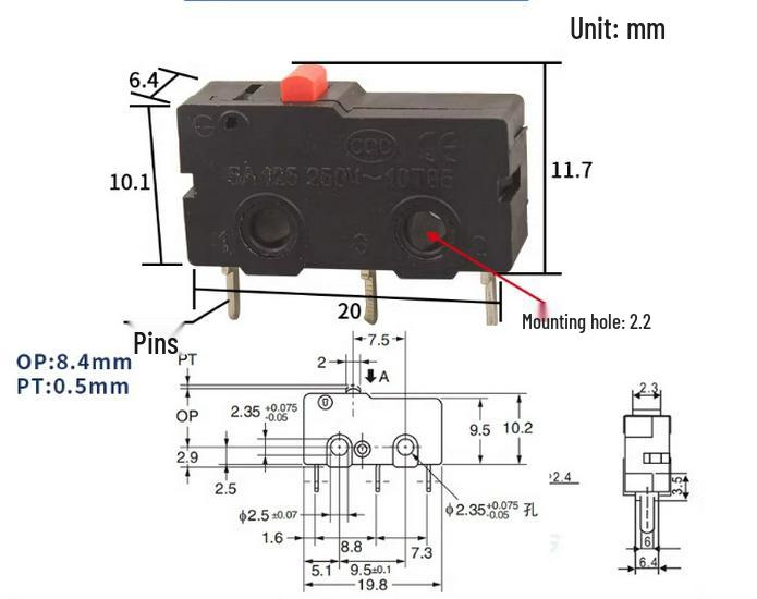 KW12 Mikro-Stativ Kippschalter, 5A/250V, KW11-3Z, Reiseendschalter