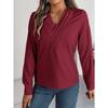 Women's Fall and Winter Elegant Solid Color Layered V-neck Long-sleeved Shirt